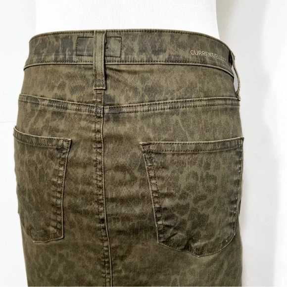 Current/Elliott Leopard Print Army Green Denim Pencil Skirt, Jean Skirt Size 28” - Picture 7 of 14